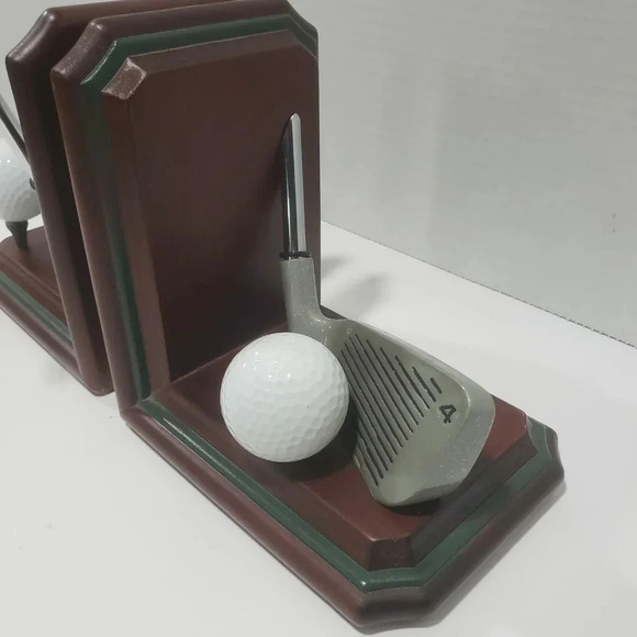 Pair of Bookends Lodge Golf Driver and Four Iron Club Silver/Brown. - Picture 3 of 9